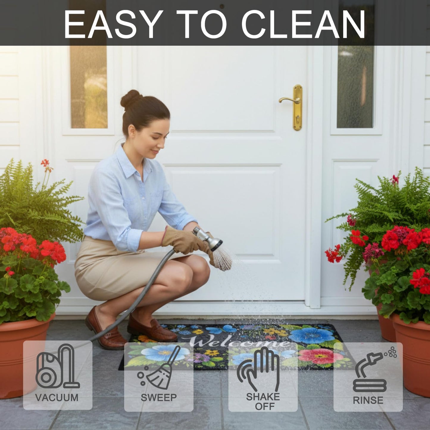 XADP Welcome Mat 17x29 Inch Spring Summer Outdoors Indoors Front Door Mat, Low Profile Doormat for Outside Inside Home Entrance, Non Slip Rubber Back Floor Rugs for Entryway, Floral