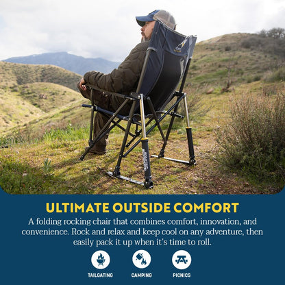 GCI OUTDOOR Roadtrip Rocker Camping Chair | Portable, Folding Rocking Chair with Solid, Durable Armrests, Drink Holder & Comfortable Extended Backrest — Hunter Green
