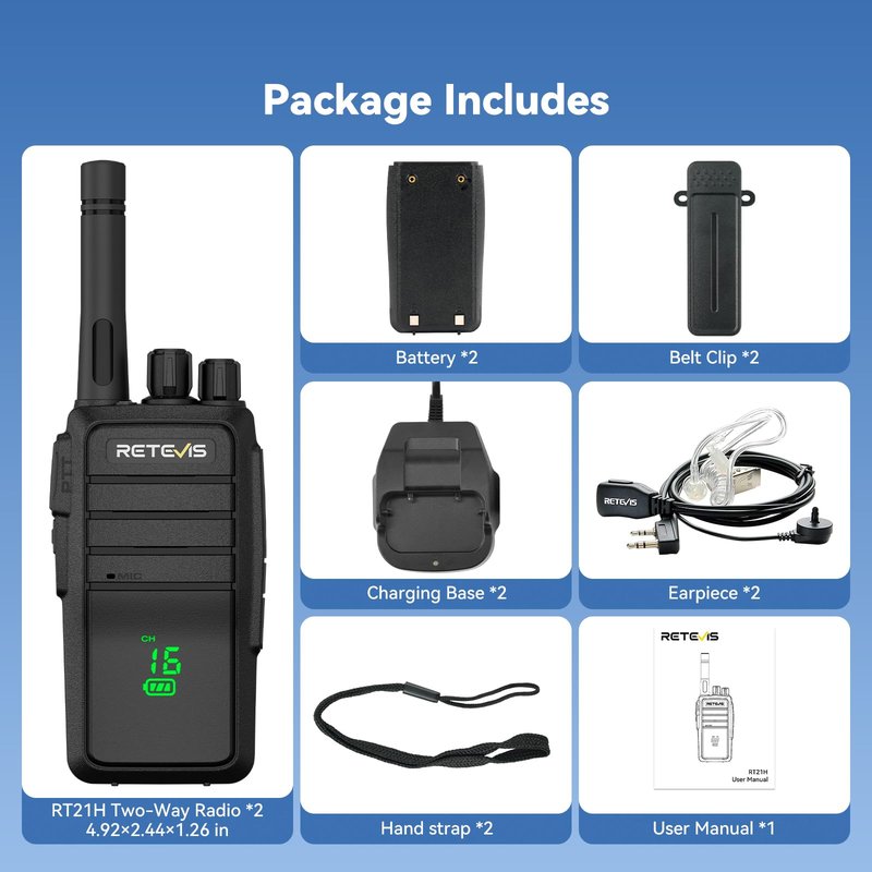 Retevis RT21H Walkie Talkies with Earpiece and Mic Set, 2 Way Radios Long Range, Hidden Display, Portable FRS Two-Way Radios for Oudtoor Hunting(2 Pack)