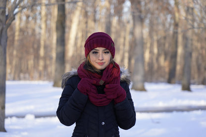 Funky Junque Hat Scarf Glove Set for Women – Matching Winter Set with Oversized Slouchy Beanie, Knit Infinity Scarf & Warm Cozy Gloves for Cold Weather - Confetti Black