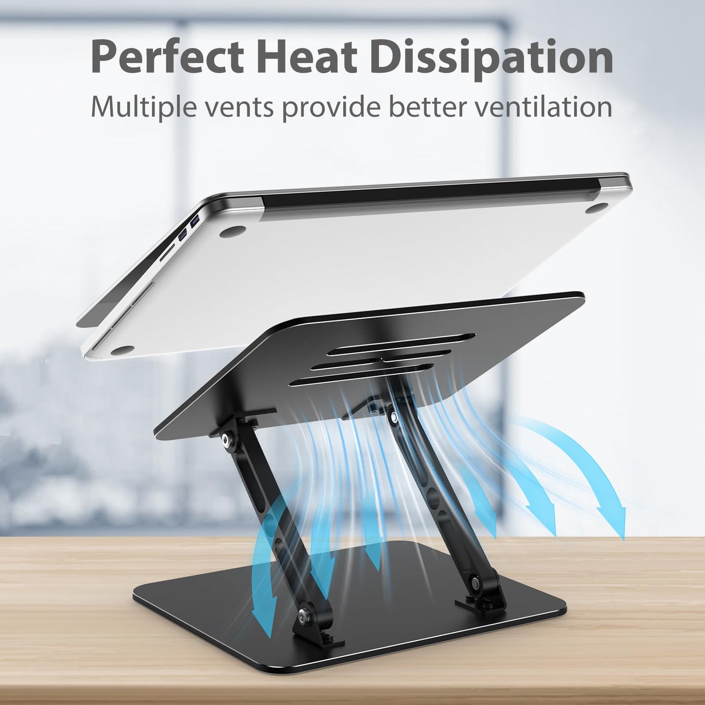 Nayka Adjustable Laptop Stand for Desk, Metal Foldable Laptop Riser, Portable Laptop Holder Desktop Book Stands, Ventilated Cooling Computer Notebook Stand Compatible with 10-15.6” Laptops