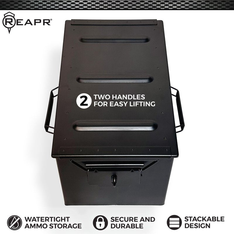 Reapr XL Ammo Box – Lockable Heavy Duty Steel Ammo Can for 9mm, 223, 50 Cal, Airtight Military Storage Case for Tools, Gear or Ammunition, Water Resistant Metal Footlocker Style Organizer