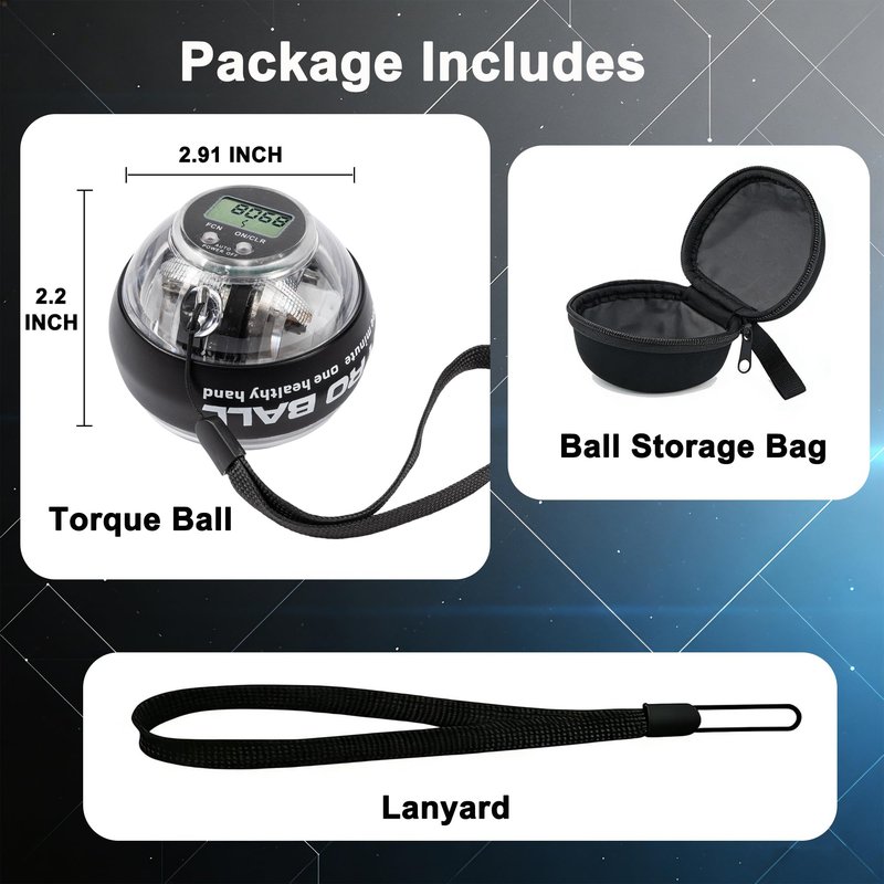 Torque Ball Hand Exerciser Auto-Start Wrist Power Gyro Ball with LED Lights Grip Strength Trainer, Forearm Strengthener, Hand Exerciser Devices, Wrist Strengthener, Colorful Lighting & Portable Case