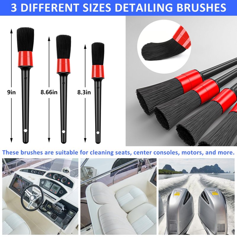 AUTODECO 12Pcs Boat Wash Cleaning Kit with Collapsible Bucket Wash Sponge Mitt Microfiber Towel Squeegee Scrub Pads Brushes Complete Interior Exterior Cleaning Set for Boat