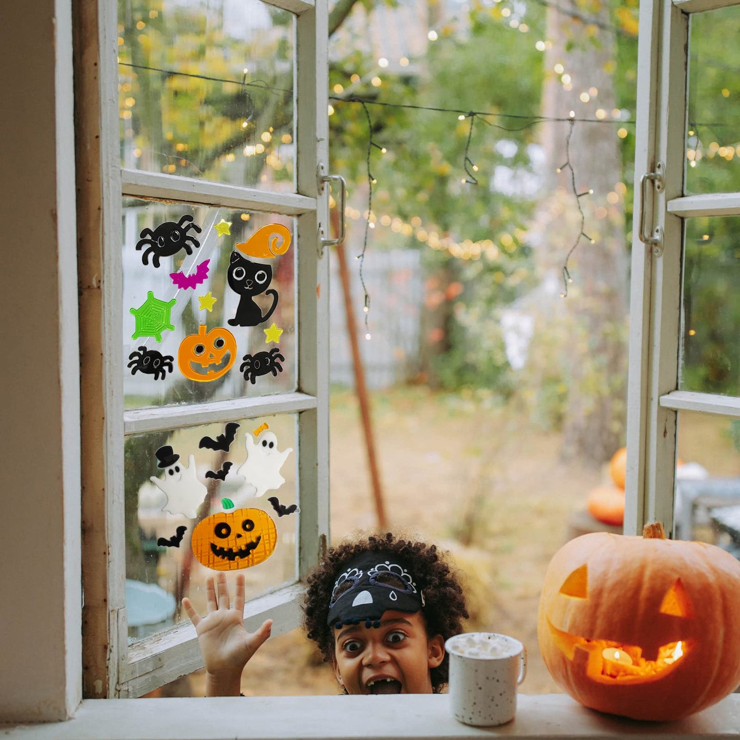 Halloween Gel Window Clings Decorations Window Stickers Gel Window Decor Includes Ghosts Pumpkins Witch Bats Haunted House, Reusable and Easy to Remove - 6 Sheets
