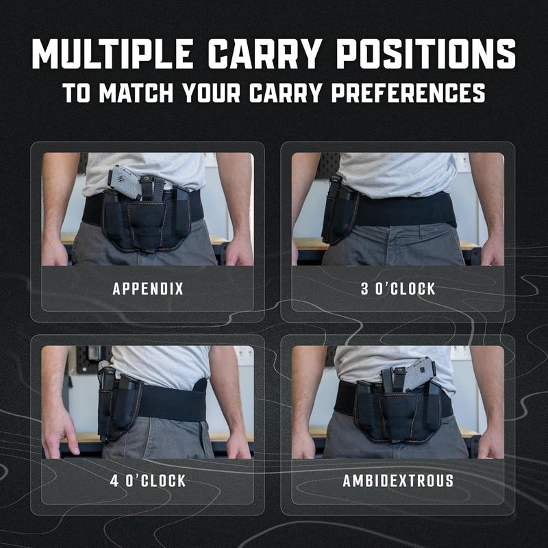 Belly Band Holster - Comfortable Concealed Carry for 99% of Handguns | Secure Fit with Built-in Mag Pouches