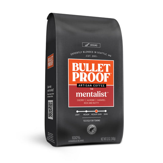 Bulletproof The Mentalist Medium-Dark Roast Ground Coffee, 12 Ounces, Clean Coffee Tested for Toxins, Packaging May Vary