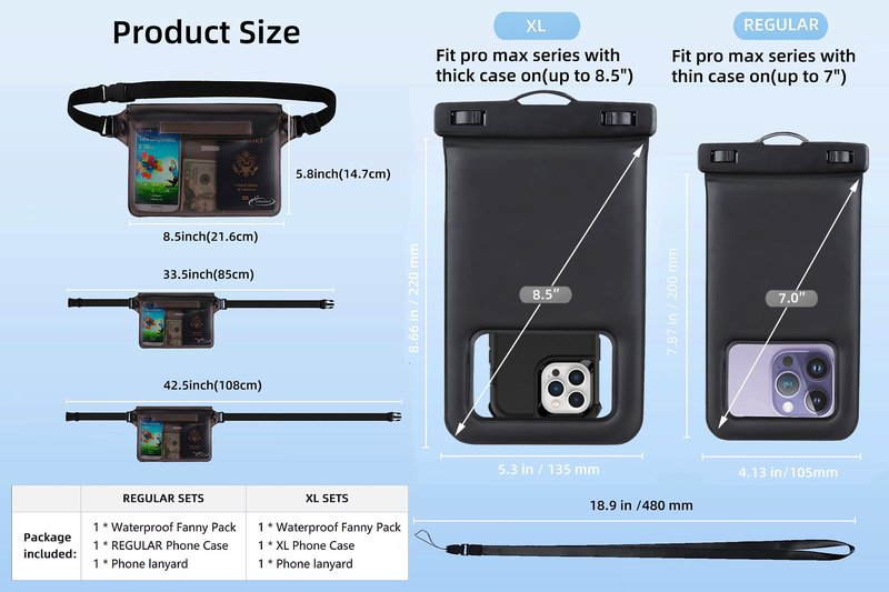 AiRunTech Waterproof Fanny Pack,Waterproof Phone Pouch for iPhone 15 14 13 12 11 Pro Max,IPX8 Waterproof Dry Bag for Snorkeling Beach Cruise Kayaking Pool Swimming(Phone Case + Waist Bag 2-Piece Set)