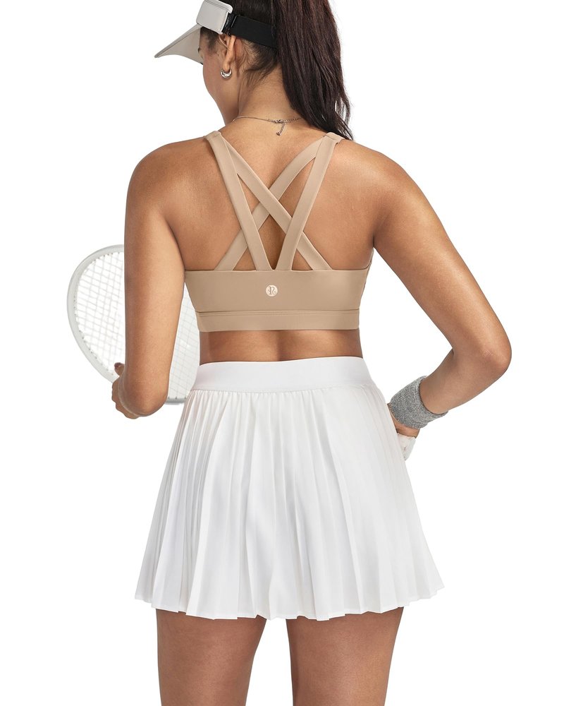 RUNNING GIRL Sports Bra for Women, Criss-Cross Back Padded Strappy Sports Bras Medium Support Yoga Bra with Removable Cups(WX2575 Nude XL)