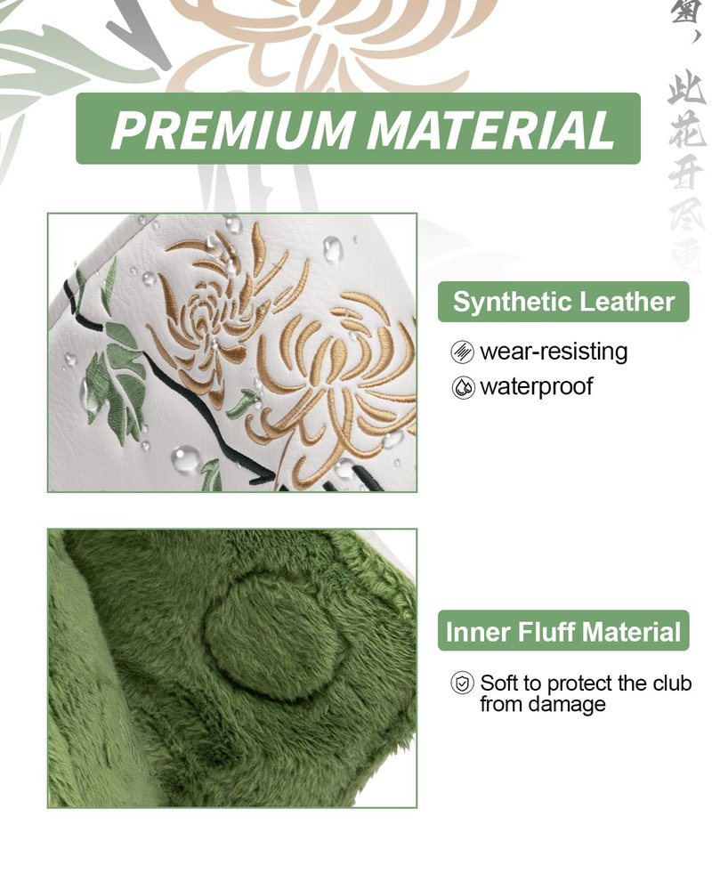 Chrysanthemum Golf Head Covers, Floral Style Blade Putter Cover, Unique Design Golf Club Covers Funny, Golf Headcovers PU Leather and Advanced Embroidery with Soft Inner Lined for Most Brands - Autumn