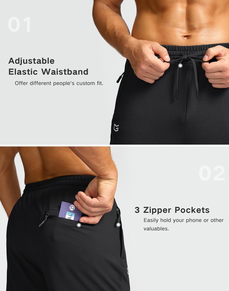 G Gradual Men's Fleece Lined Pants with 3 Zipper Pockets Water Resistant Winter Warm Hiking Pants Athletic Sweatpants for Men