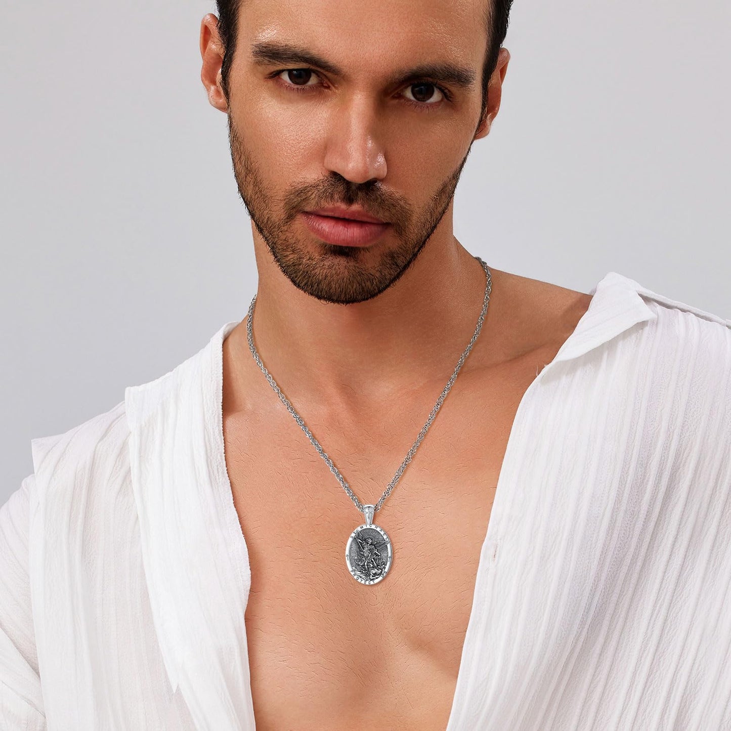 EUDORA St Saint Michael Necklace Medal for Women Men S925 Sterling Silver, Archangel St Michael Pendant for Protection Medalla de San Miguel Arcangel Christian Jewelry Gifts for Mens Women, 22"+2"