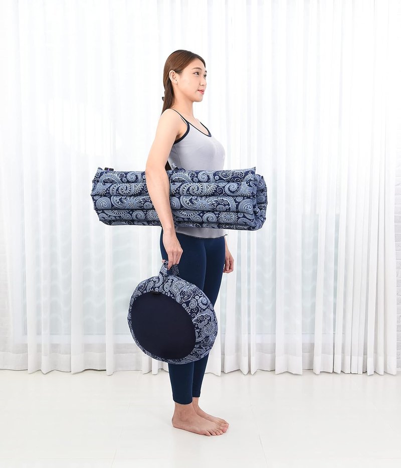 Meditation Cushion Set - Round Zafu Pillow & Square Roll-Up Zabuton Mat | Kapok Filled Comfort