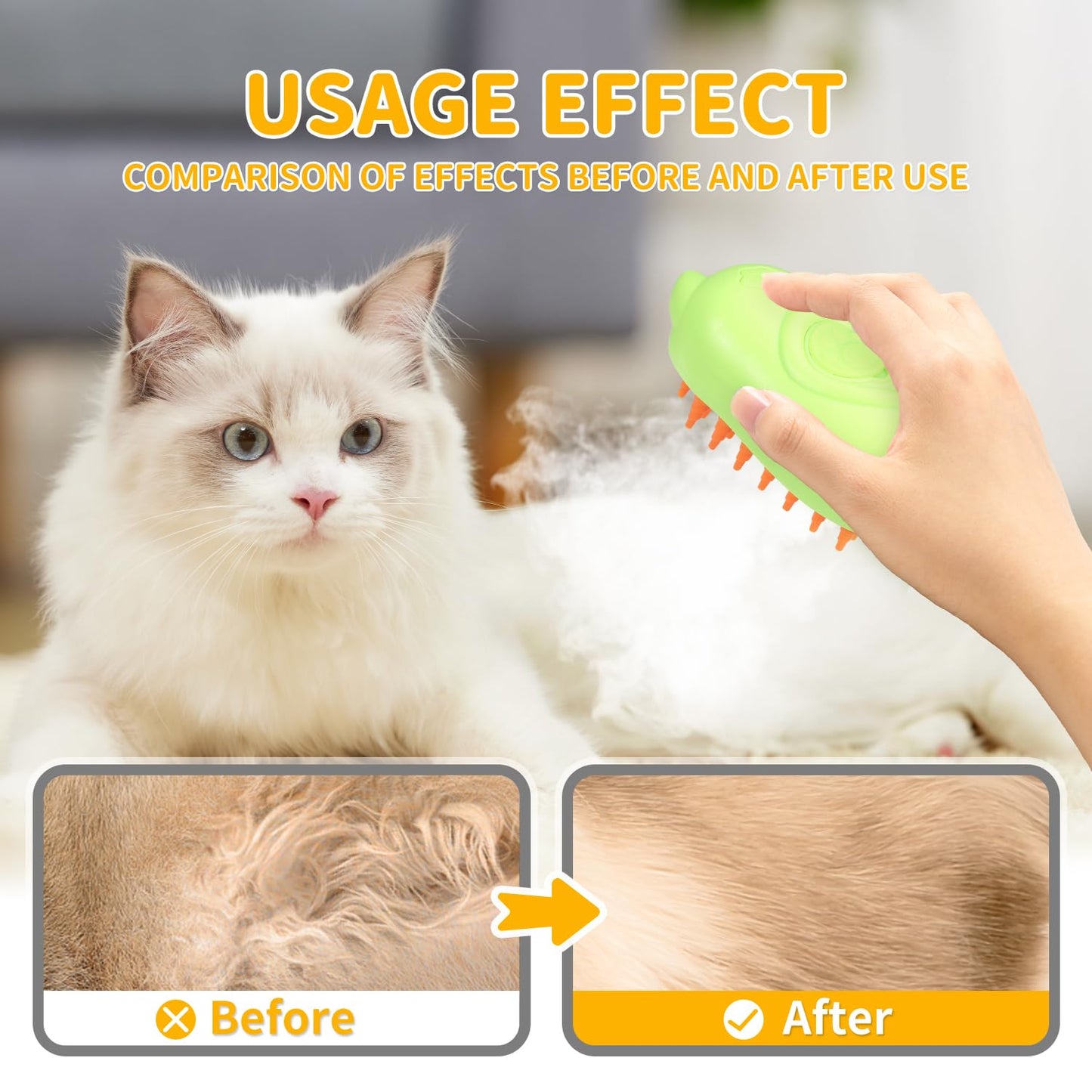 Anowbo Rechargeable 3in1 Self-Cleaning Steam Grooming Brush for Cat and Dog Shedding - 2 Gears for Long/Short Hair - Green