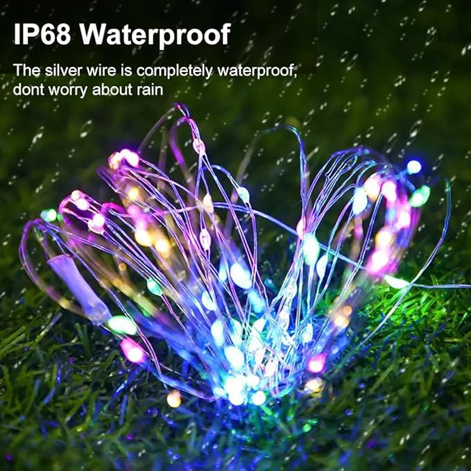2 Pack Fairy Lights Battery Operated 200 LED 66Ft Silver Wire Starry String Lights Auto Timer 8 Modes Waterproof Mini String Lights for Outdoor Indoor Garden, Yard, Fence, Wedding Decor (Multicolor)