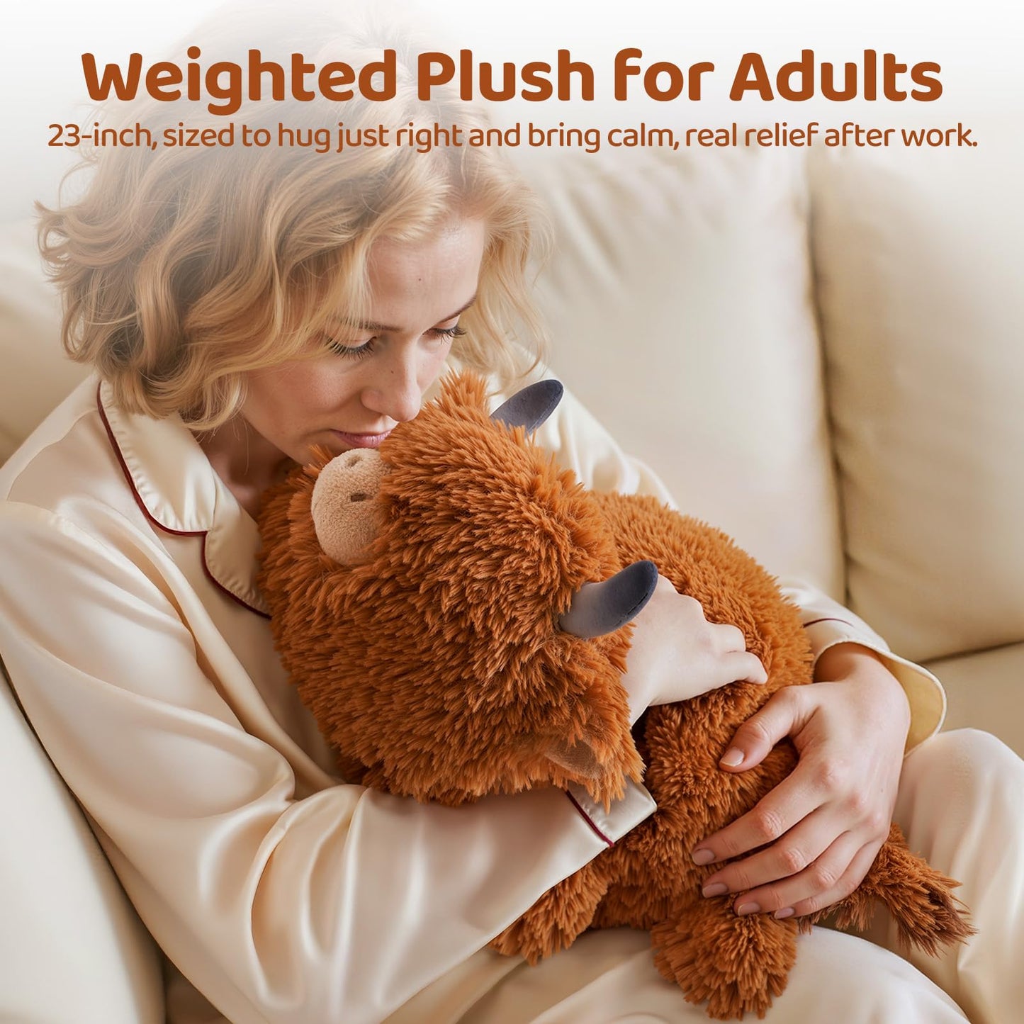 Mewaii Weighted Highland Cow Plush,4.0Lbs Weighted Stuffed Animal Pillow for Kids, Soft Weighted Anxiety Plush Toy Birthday Gifts for Women Girls and Females (23 inch)