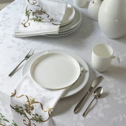 Benson Mills Merry Ribbons Engineered Printed Jacquard Fabric Christmas Table Cloth, for Christmas, Winter, and Holiday Tablecloth (60" x 104" Rectangular, Merry Ribbons)