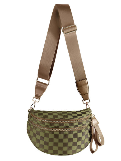 Spacious Checkered Nylon Crossbody Bag Bum Bag Checkered Handbags Wallets for Women