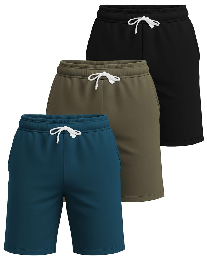 Real Essentials 3 Pack: Men's Cotton 7" French Terry Lounge Sweat Shorts – Sleep Casual Shorts Pockets (Big & Tall Available)- Set 3, L