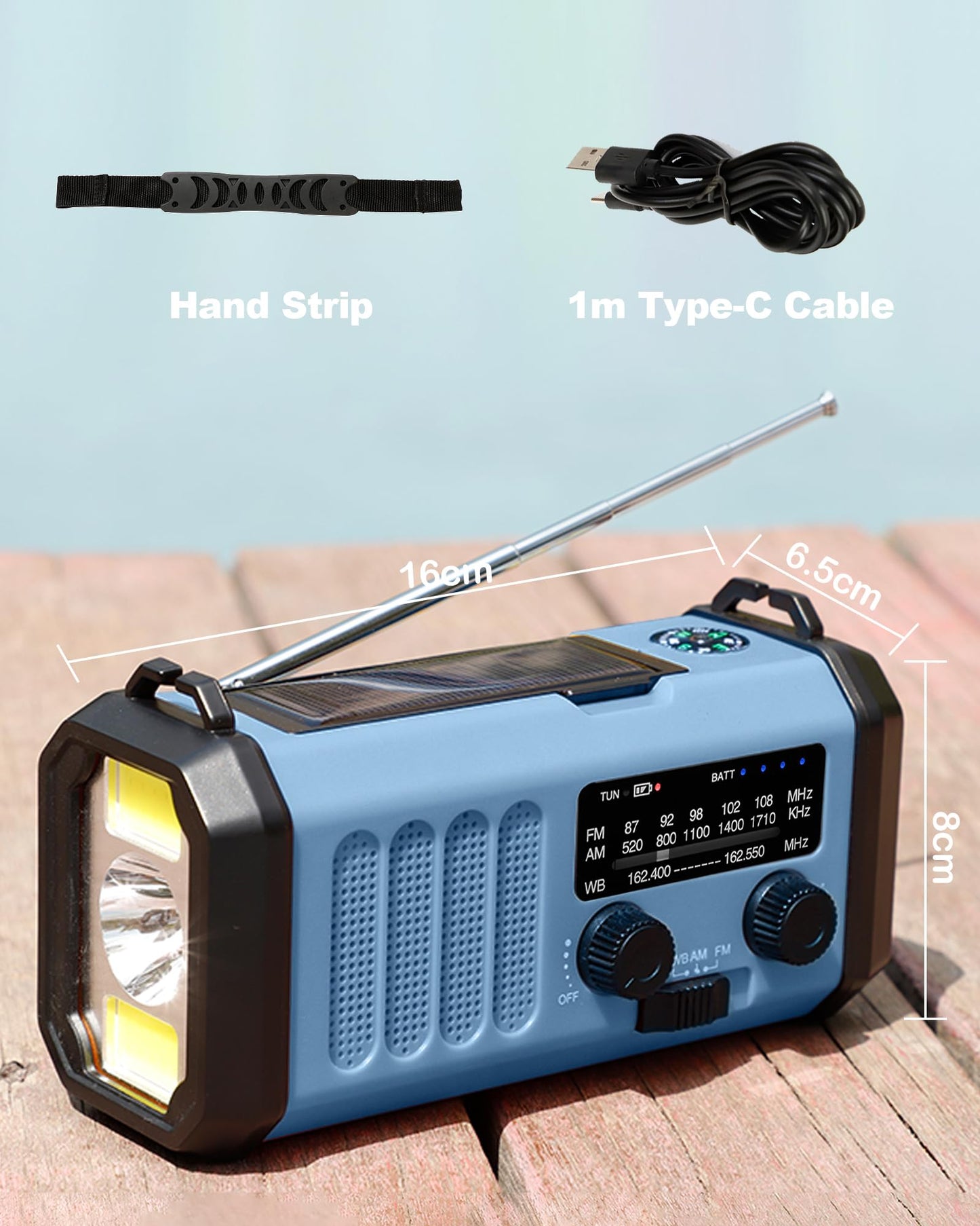 13000mAh Emergency Radio with NOAA Weather Alert, Portable Solar Hand Crank AM/FM Radio for Survival, Rechargeable Battery Powered, USB Charger, Flashlight, Reading Lamp, for Home Outdoor
