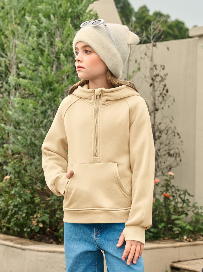 Girls 2 Piece Outfits Sweatsuit Kids Fleece Half Zip Hoodies Sweatshirt and Sweatpants Set with Pockets
