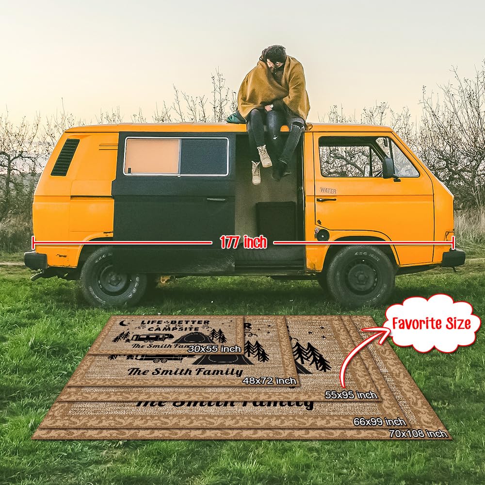 GUGLILI Custom Camping Rugs Making Memories One Campsite at a Time RV Trailer Decor Camper Floor Mat for Outdoors, Patio, Backyard, Picnic, Beach, Camping, 55 x 95 Inch, 20 RV Optional
