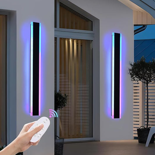 2 Pack Outdoor Led Wall Light, 48 inch Modern RGB Outdoor Wall Lights for Patio, Dimmable Exterior Long Linear Lighting, Wall Mounted Light Fixtures for Porch, Garage, Front Door