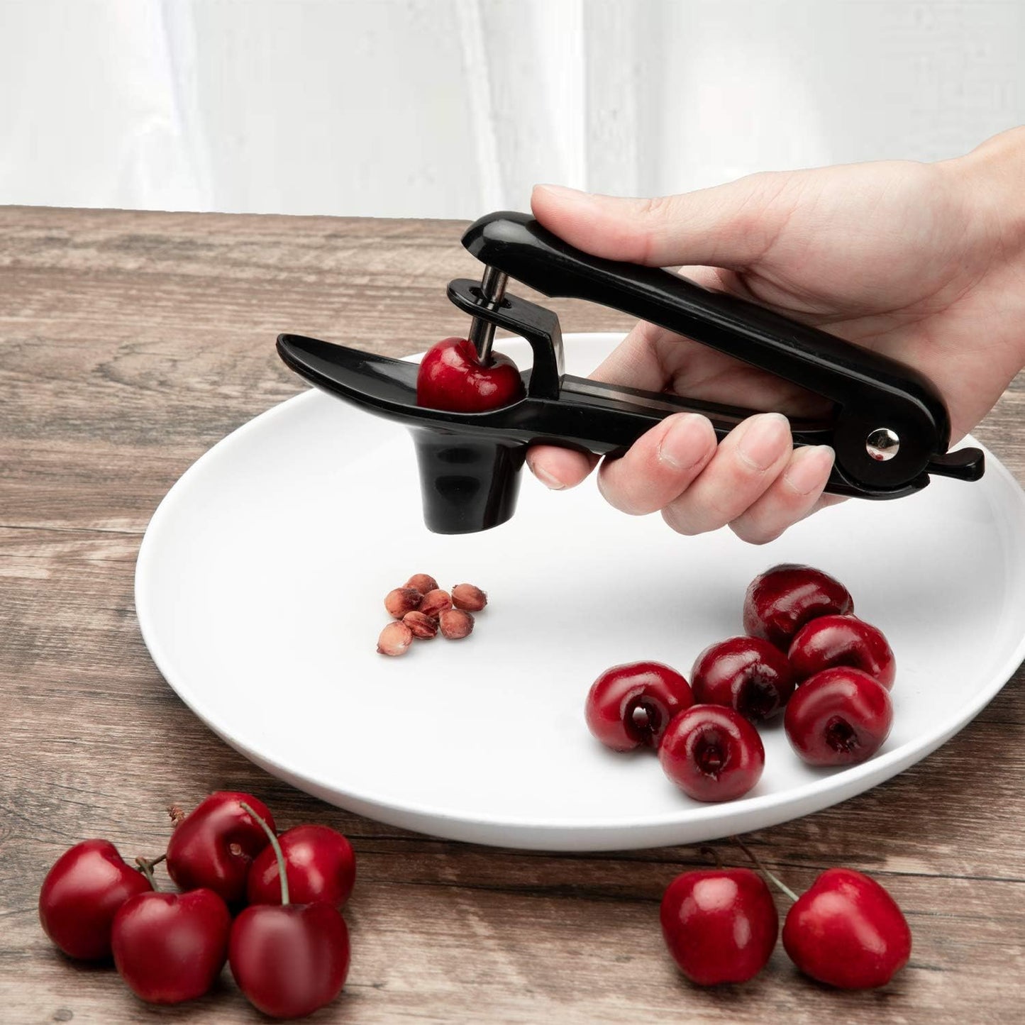 Cherry Pitter - Ordekcity Stainless Steel Cherries Corer Pitter Tool with Hand-held Push Design, Save Time & Space for Making Cherry Jam with Lock Design(Black)