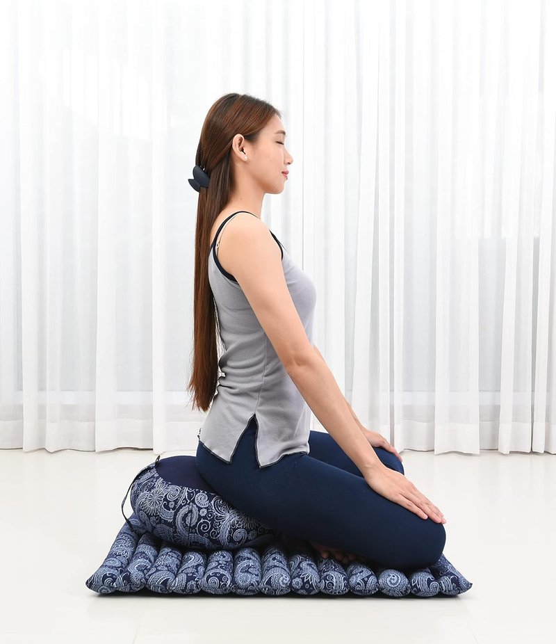 Meditation Cushion Set - Round Zafu Pillow & Square Roll-Up Zabuton Mat | Kapok Filled Comfort
