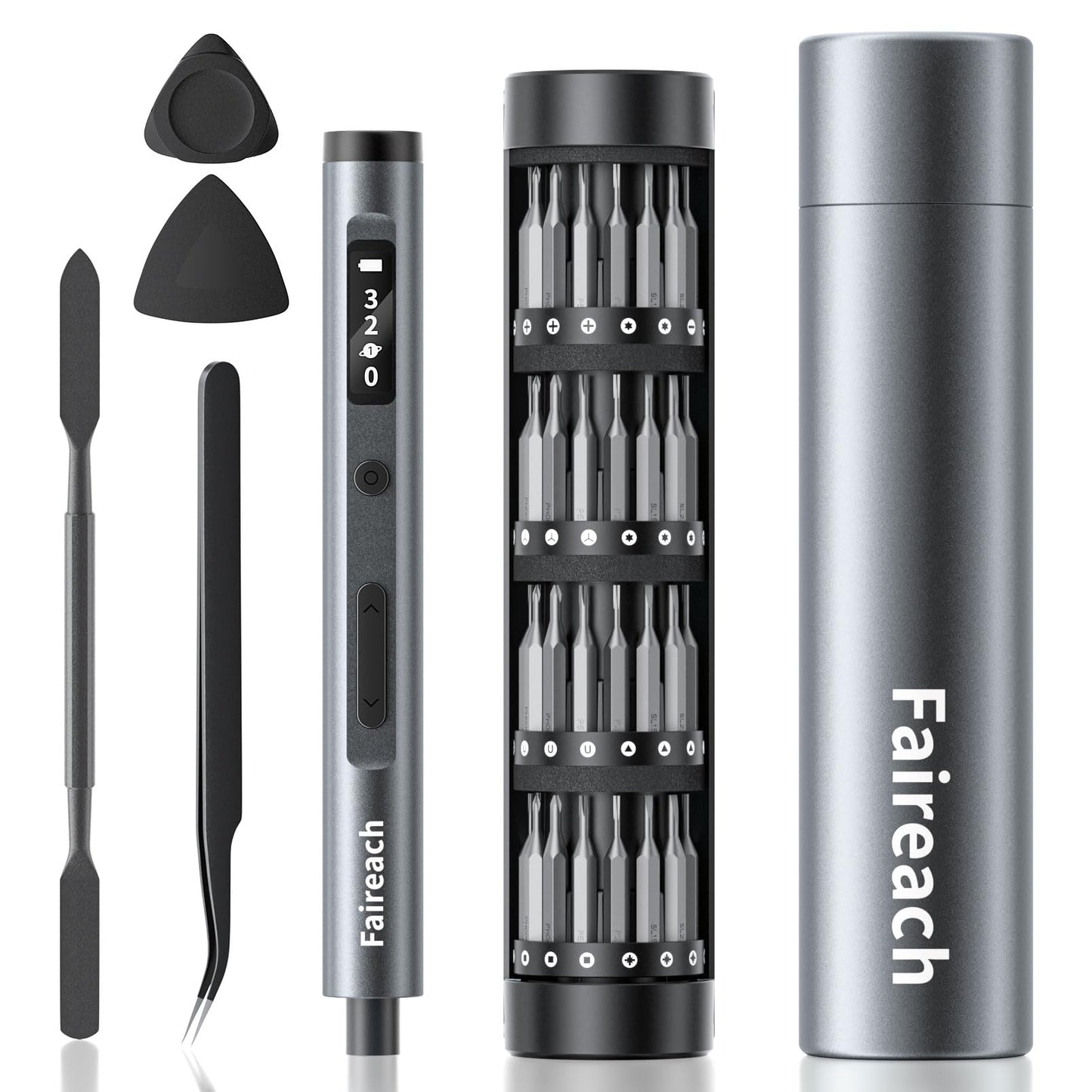 Faireach 65-IN-1 Mini Electric Screwdriver Cordless, 500mAh Precision Screwdriver Magnetic Bits Set with Case, 3 Torques Settings, LED lights, Portable Repair Tool Kit for Electronics Phone Watch