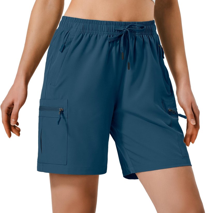 Hugut Women's Lightweight Hiking Cargo Shorts Quick Dry Athletic Shorts Camping Travel Golf Zipper Pockets Water Resistant Dusty Blue