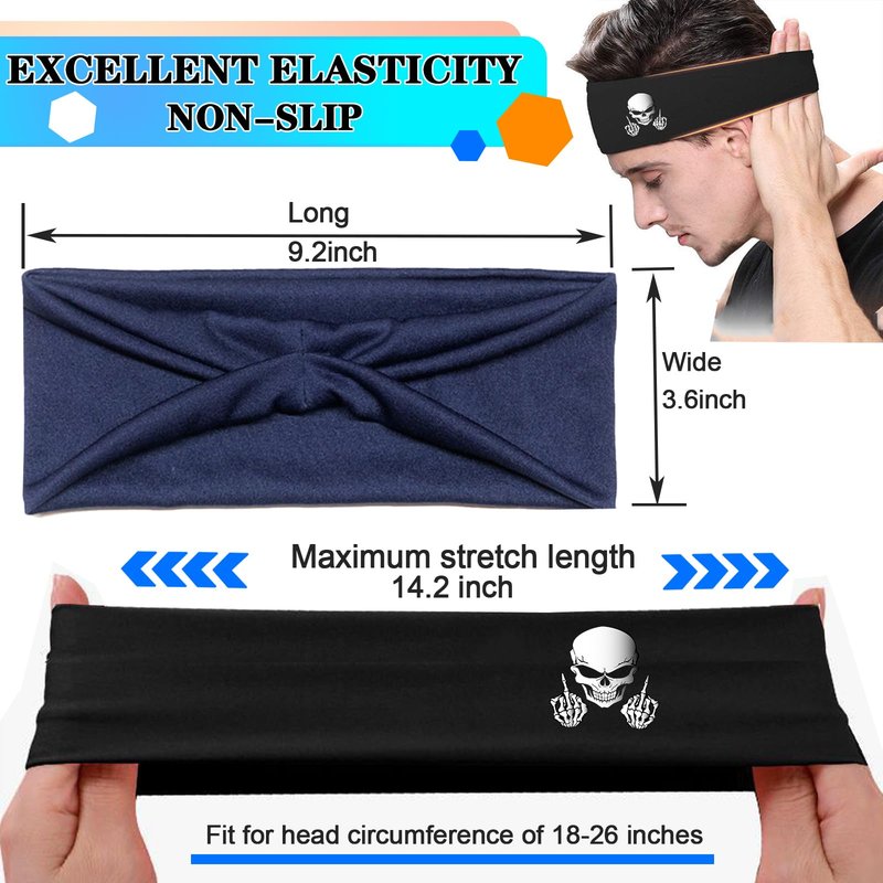 Mens Headbands Sweat Bands 3 Pcs Sweatbands for Men Women Sport Workout Cooling Headbands for Men Running Head Band Hair Band Skull Non Slip Men's Headband for Sweat Yoga Gym Tennis Skateboard Gifts