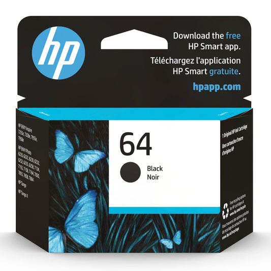 HP 64 Black Ink Cartridge for HP Printers | Works with Printer Series: ENVY Inspire 7950e; ENVY Photo 6200, 7100, 7800; Tango | Eligible for Instant Ink | N9J90AN