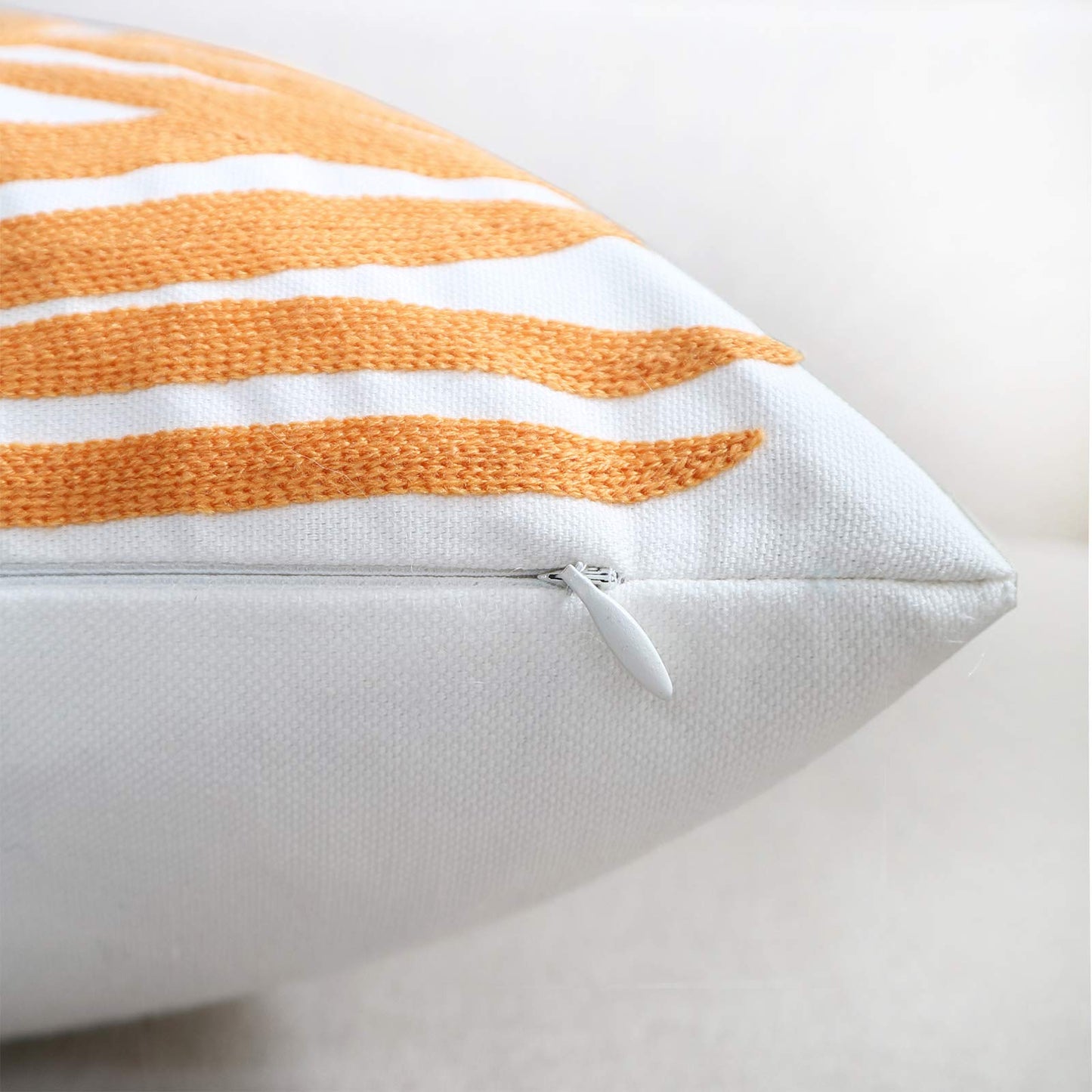 Hodeco Embroidery Throw Pillow Covers 18x18 Home Decor Floor Pillow Cover for Couch Bed Chair 100% Cotton Loop Embroidered Orange Tropical Leaves Cushion Cover Square Pillowcase 45x45cm, 1 Piece