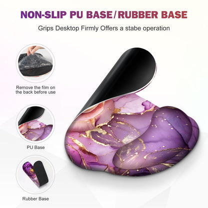 Gaming Mouse Pad, Large Desk Mat, Cute Desk Pad Protector, 4in1 XXL Mousepad + Keyboard Wrist Rest+Mouse Wrist Rest+Coaster Set with Ergonomic Desk Pad for Home Office PC, Marble Rose Purple Flowers