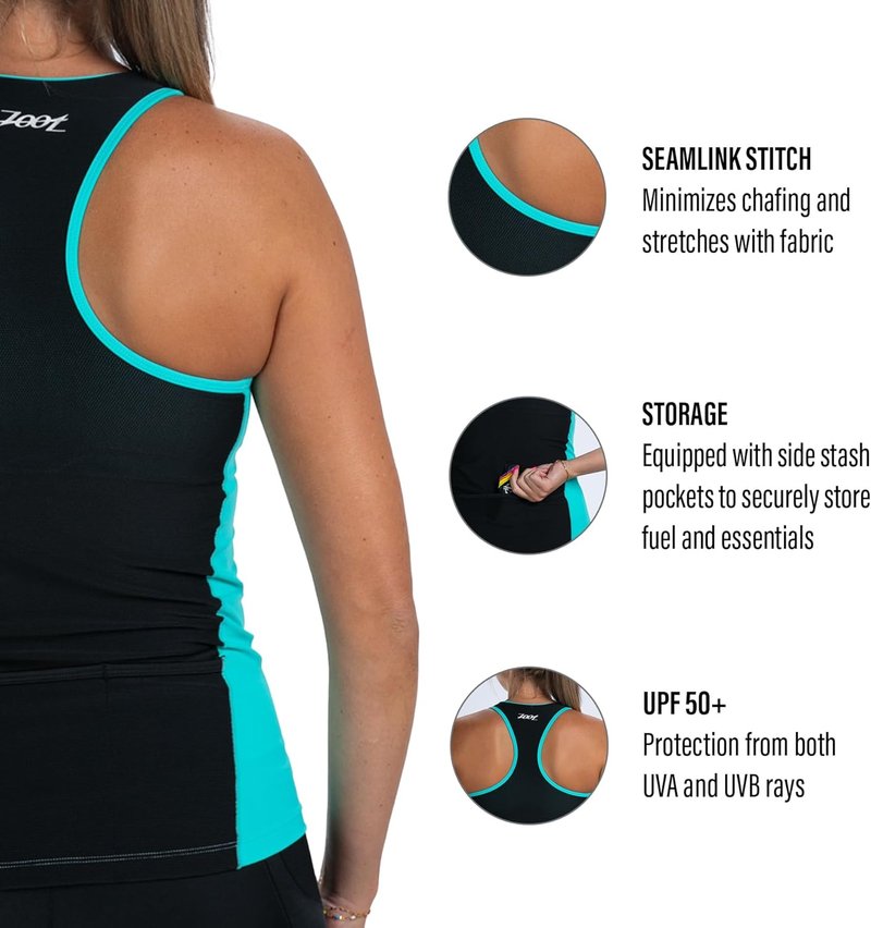 Zoot Women's Triathlon Racerback Tank - Performance UPF 50+ Fabric, Built-in Bra Support | Rear Pockets