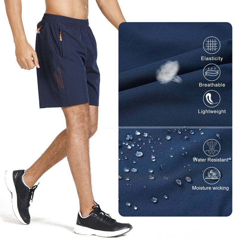 NORTHYARD Men's Athletic Running Shorts Gym Workout 7"/9"/5" Quick Dry Lightweight Sports Basketball Tennis 3 Zipper Pockets Navy 2XL
