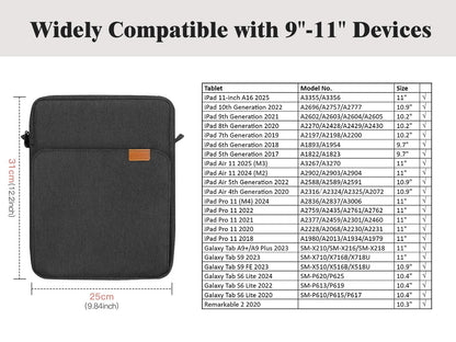 TiMOVO 9-11 Inch Tablet Sleeve Bag with Shoulder Strap for iPad 11-inch A16 2025, iPad 10th Gen. 10.9"/10.2", i Pad Air 11/5th/4th Gen.10.9", Galaxy Tab A9 Plus 11", Black & Grey