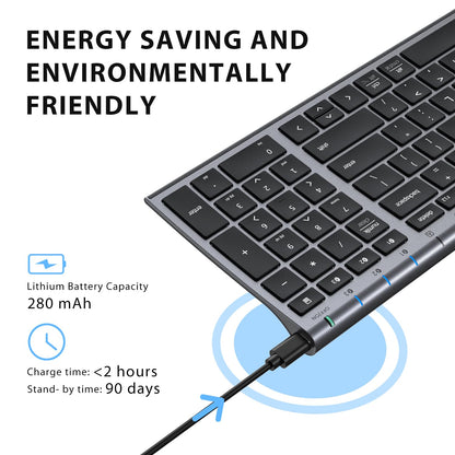 iClever BK10 Bluetooth Keyboard, Universal Bluetooth 5.1 Wireless Keyboard with Number Pad, Ergonomic Design, Multi-Device Compatibility, Stable Connection for Mac, iPad, iPhone, Android, Windows