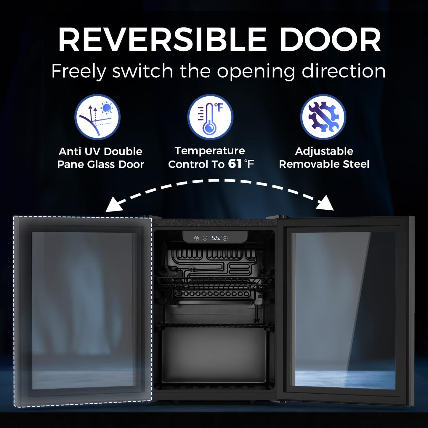 Electactic 68 Cans Beverage Refrigerator Cooler, 1.7 cu.ft Mini Fridge Glass Door Drink Cooler for Beer, Soda,Wine, Digital Temperature Control for Home Office Bar