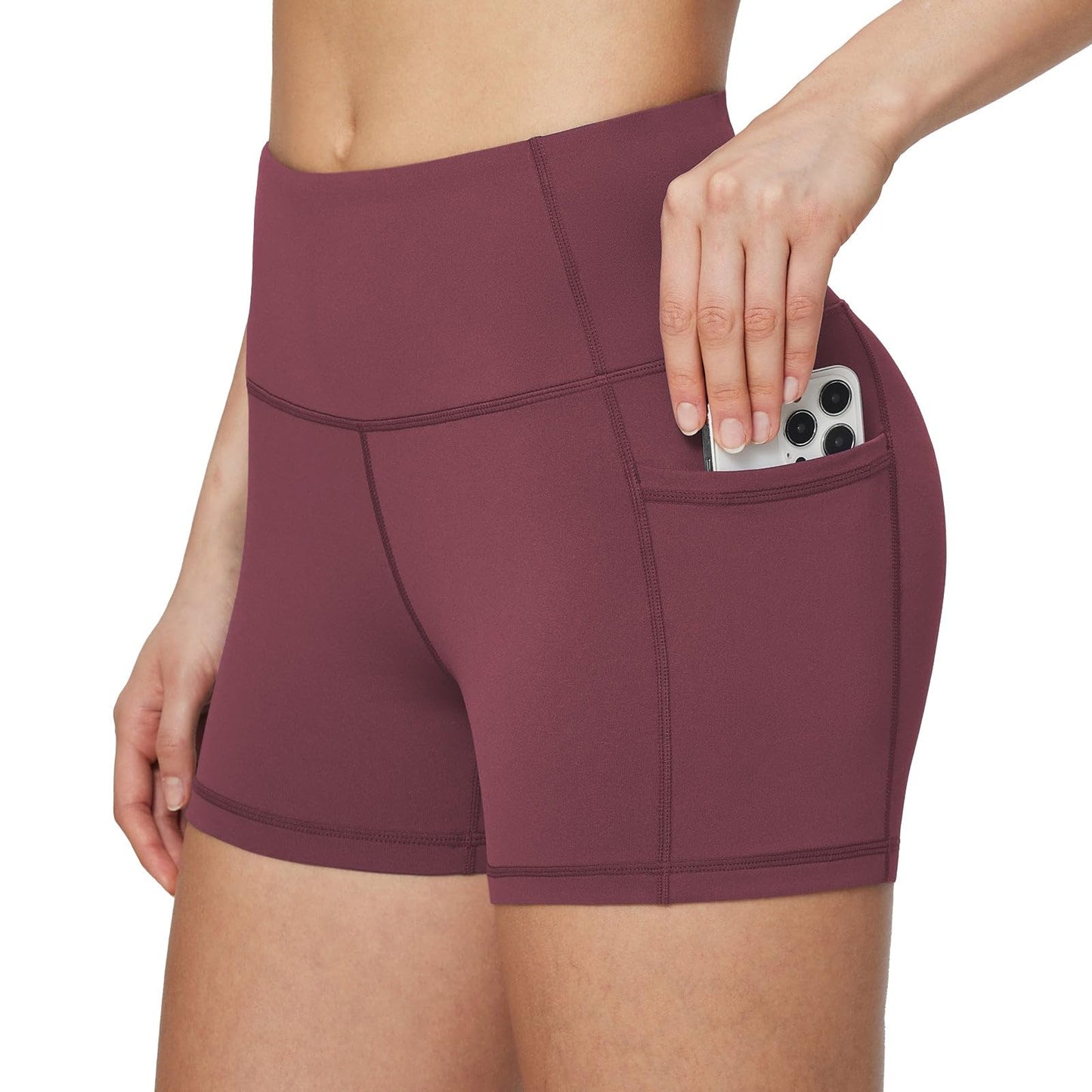 baleaf Gym Shorts Women 3" Biker Workout Yoga Spandex Running Volleyball Tummy Control Compression with Pockets Wine Red XS