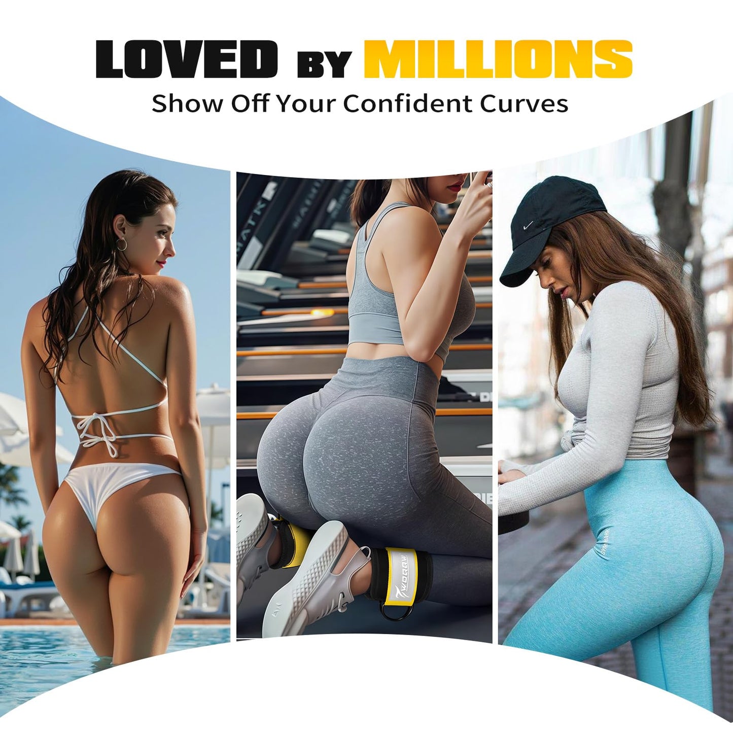 WOQQW Ankle Resistance Bands with Ankle Straps, Ankle Weights Bands for Women, Legs and Glutes Workout Equipment, Home Gym Exercise Equipment for Booty Training, Cable Machine Kickback, Pilates