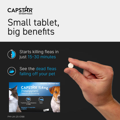 Capstar Flea Tablets for Dogs and Cats from 1kg to 11kg, Oral Medication for Flea Treatment in Small Dogs and Cats, Contains 6x 11.4mg Nitenpyram Flea Tablet