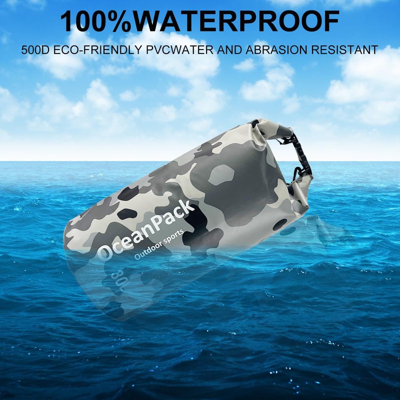 Cekikibi Waterproof Dry Bag 30L, Dry Sack for Kayaking Rafting Boating Beach Surfing Swimming, Camping, Hiking, Beach, Fishing Green Backpack with Waterproof Phone Case