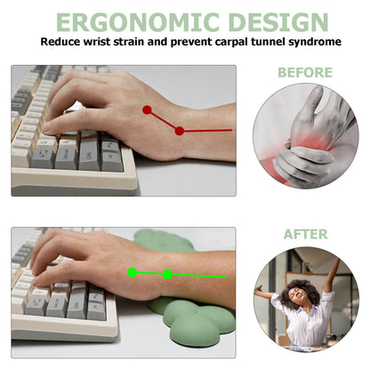 Cloud Wrist Rest Keyboard, PU Leather Memory Foam Wrist Rest for Computer Keyboard, Ergonomic Keyboard Wrist Rest and Cute Mouse Wrist Rest for Gaming,Office,Computer,Typing Pain Relief,Pastel Green