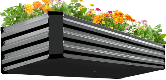 KING BIRD Raised Garden Bed Kit with Bottom 2025 Upgraded Galvanized Planter Garden Box Outdoor & Indoor for Gardening, Vegetables, Flowers, Dark Grey, 70.8x23.6x11.8 in