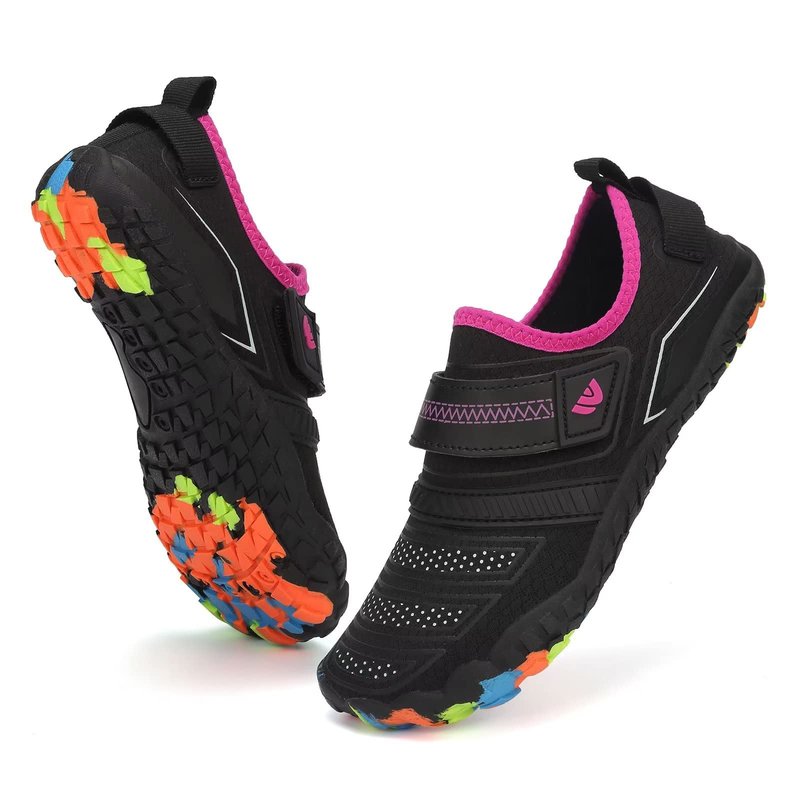 Kids Boys & Girls Water Shoes Lightweight Comfort Sole Easy Walking Athletic Slip on Aqua 5 Toe Sock(Toddler/Little Kid/Big Kid) U222WZ576.SA-Black.Purple-25