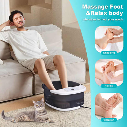 Foot Spa Bath Massager with Heat [2025 Upgraded], Vibration, Temperature Control, Jets, Bubbles and Epsom Salt, Foot Bath Soak Tub with 22 Massage Rollers, Feet Soaking Tub for Relaxation, Purple