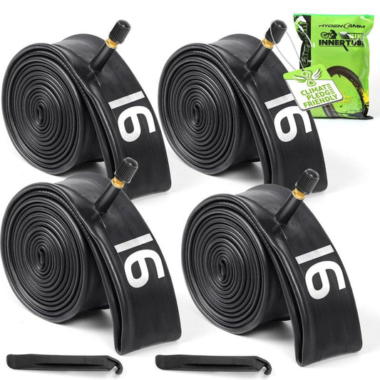 16 Inch Bike Tube 4 Pack with 2 Tire Levers, Premium Bike Tire Tube Fit 16''x 1.75/1.95/2.10/2.125, Schrader Valve Bicycle Tubes for Most 16'' Kids Bikes by Hydencamm