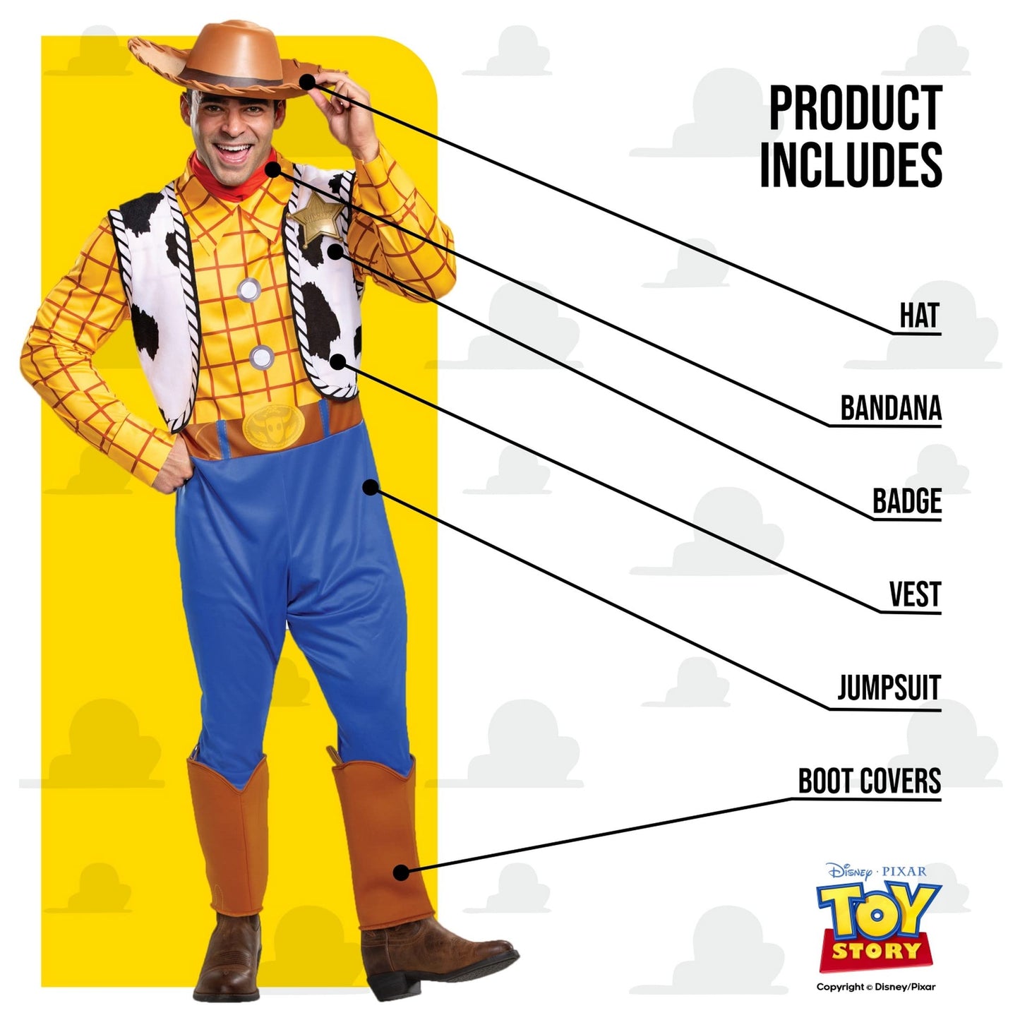 Disguise Men's Disney Pixar Toy Story and Beyond Woody Classic Costume, Yellow/Black/White/Brown, X-Large